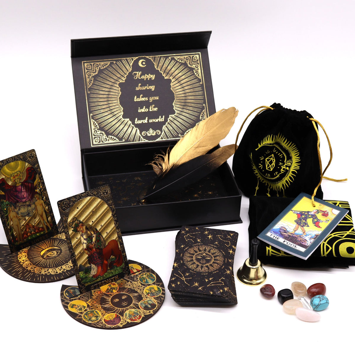 Zestaw Tarota na intuicję, odpowiedzi, rozwój duchowy i pracę z przeznaczeniem - GOLD FOIL TAROT „LET THE MAGIC BEGIN”