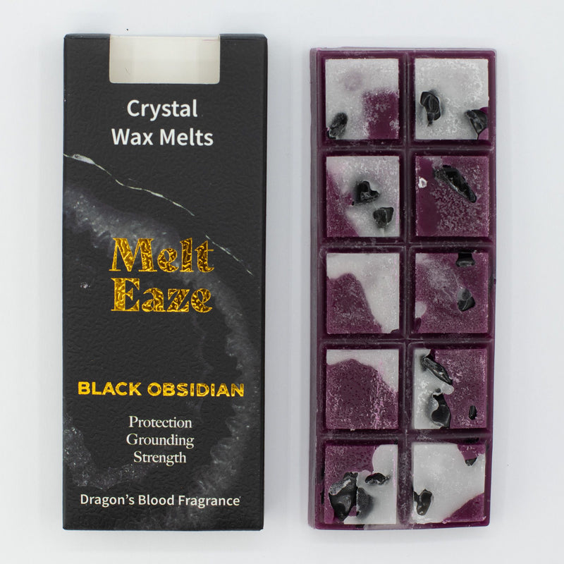 Woski PREMIUM Magia Kryształów- CZARNY OBSYDIAN -OCHRONA I OCZYSZCZENIE-Wosk Zapachowy  DRAGONS BLOOD - Melt Eaze