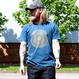 Niebieski T-Shirt z Efektem Sprania - Mandala - L
