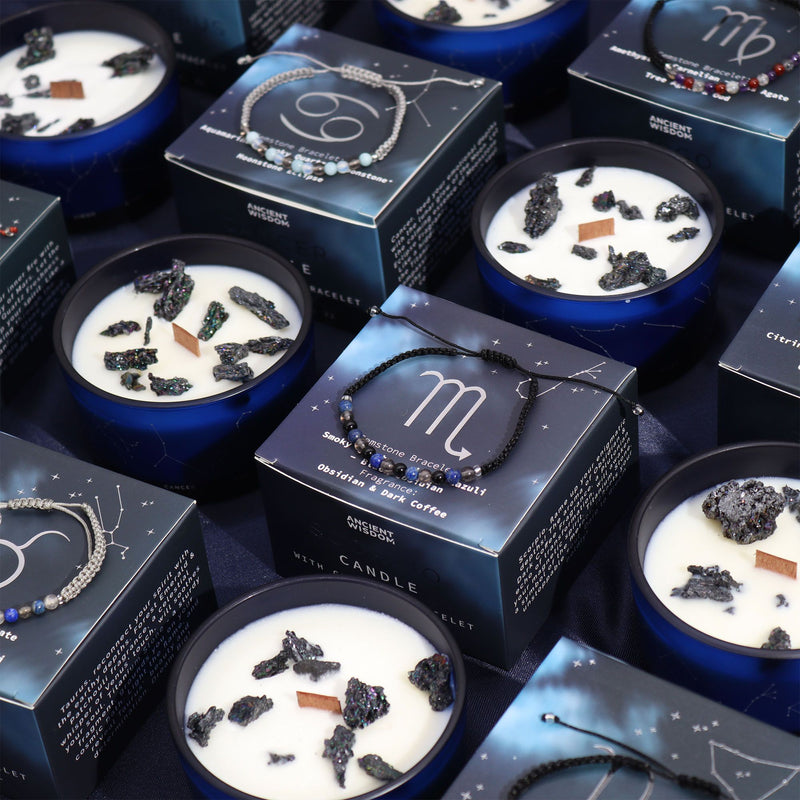 Kryształowa świeca zodiakalna z bransoletką z kamieni szlachetnych – Wodnik