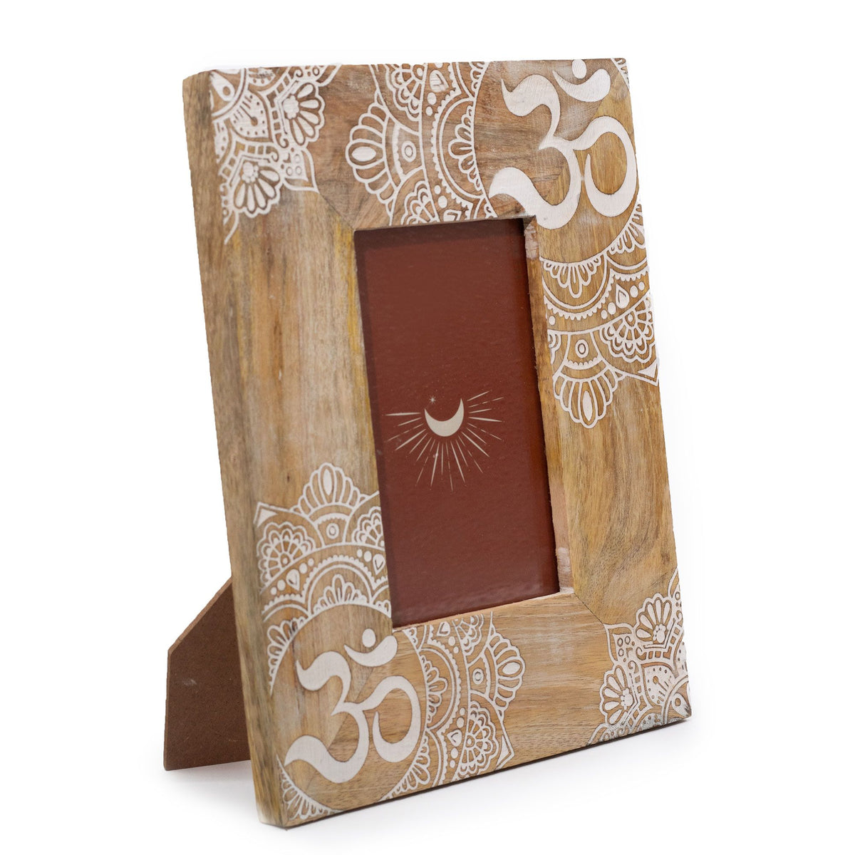 RĘKODZIEŁO Z INDII-Średnia Ramka z Drewna Mango 26x20x2 cm - Mandala - Biel