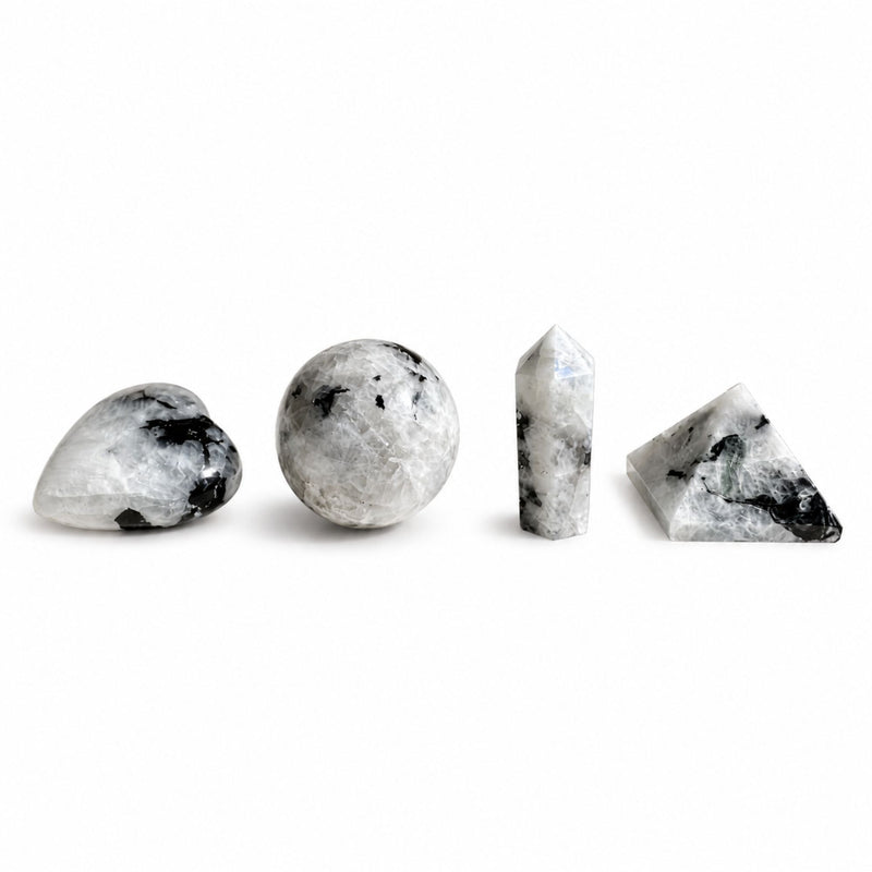 Zestaw 4 form z kamienia księżycowego-Intuicja, kobieca moc i nowe początki