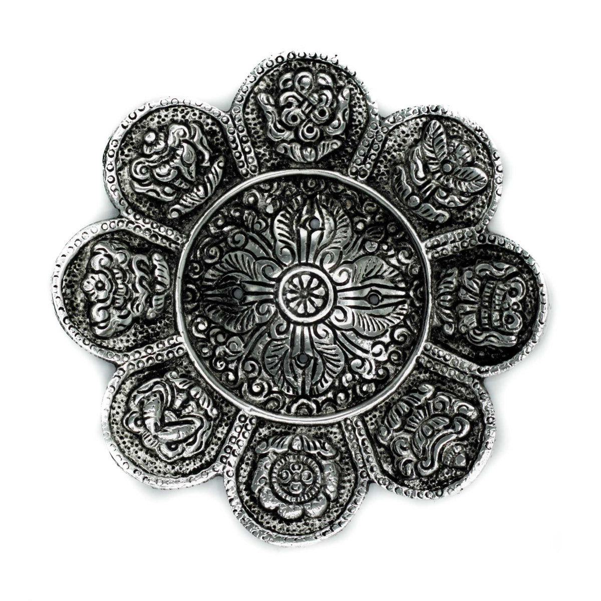 Podstawka pod Kadzidełka z Polerowanego Aluminium 12 cm - Tybetańskie Symbole