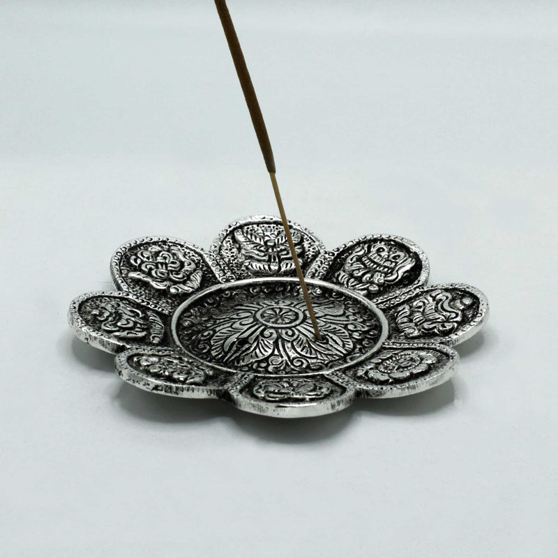 Podstawka pod Kadzidełka z Polerowanego Aluminium 12 cm - Tybetańskie Symbole