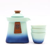Niebieski Ceramiczny Zestaw do Herbaty Świątynia - 3 Kubeczki