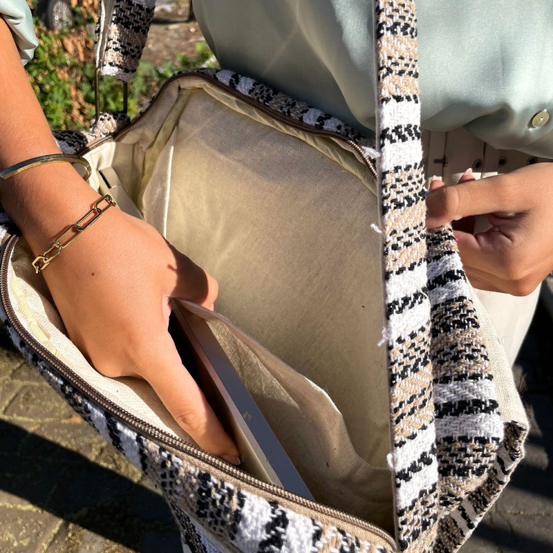 Miękka torba na laptopa Banjar – kremowa i szara
