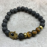 Bransoletka z kamieni lawowych - Hamsa Tygrysie oko