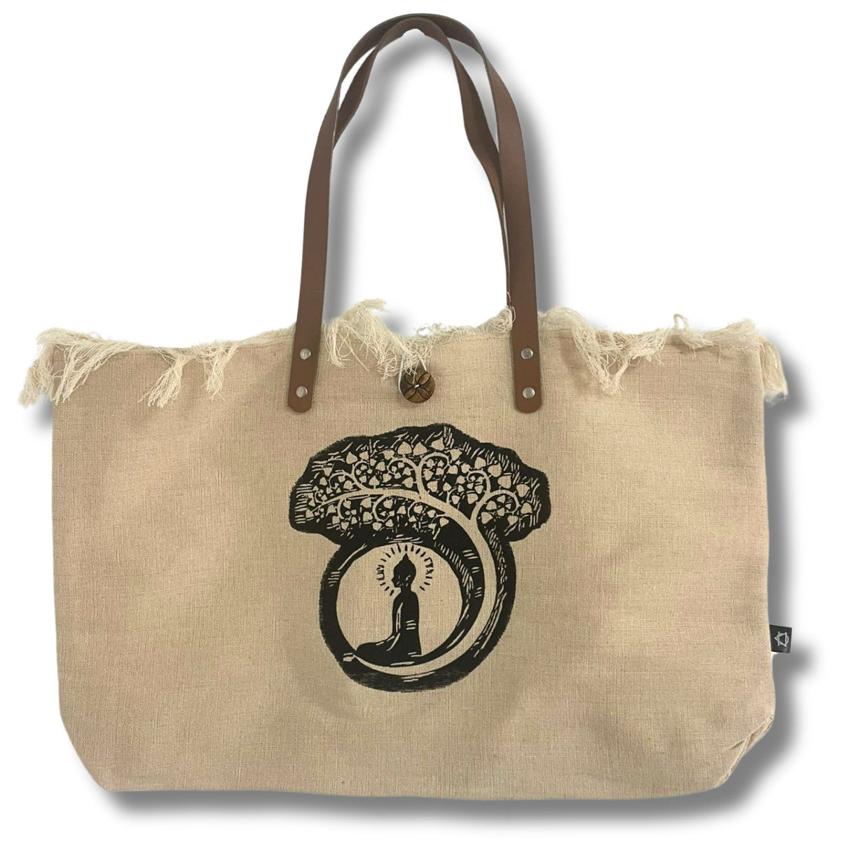 Torba typu tote w kolorze naturalnym ze skórzanym uchwytem – Budda