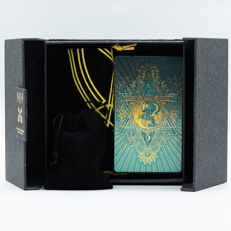 Złocony Tarot Turkusowy na intuicję, jasność przekazu i pracę z odpowiedziami - GOLD & TURQUOISE FOIL TAROT GIFT SET