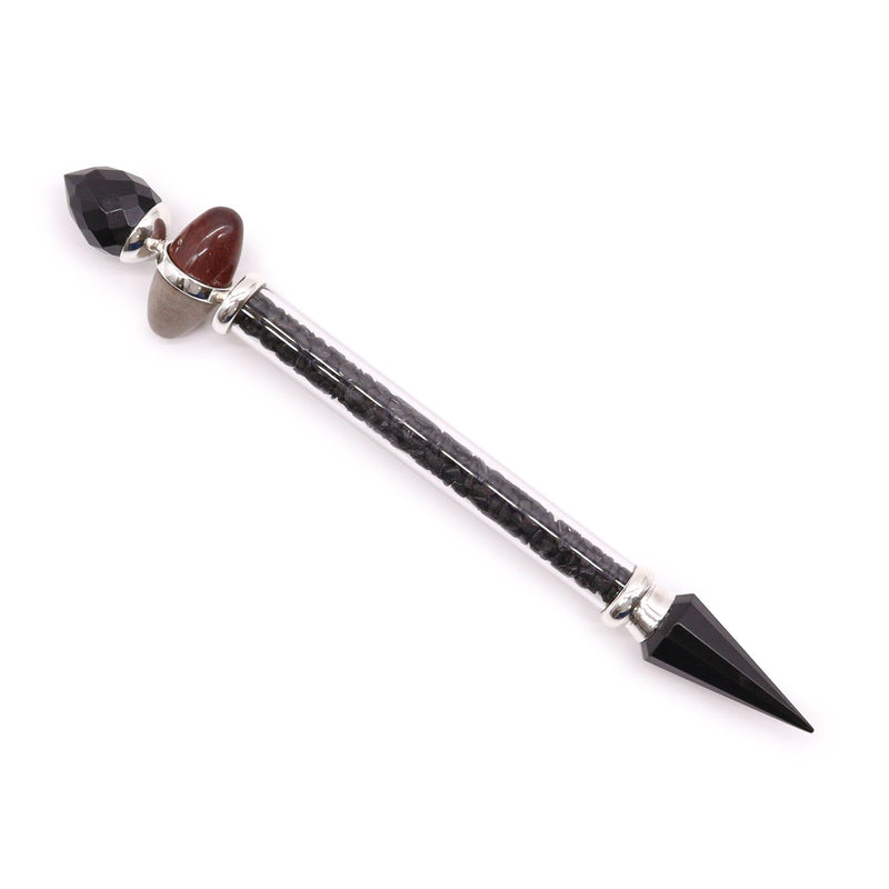 Magiczna różdżka Shiva Lingam – czarny turmalin i agat – ochrona