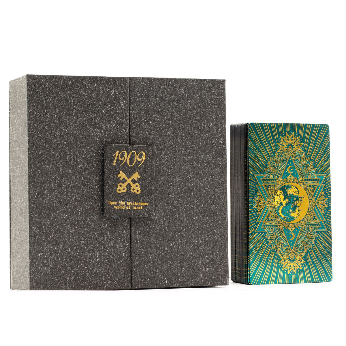 Złocony Tarot Turkusowy na intuicję, jasność przekazu i pracę z odpowiedziami - GOLD & TURQUOISE FOIL TAROT GIFT SET