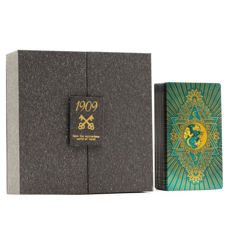 Złocony Tarot Turkusowy na intuicję, jasność przekazu i pracę z odpowiedziami - GOLD & TURQUOISE FOIL TAROT GIFT SET