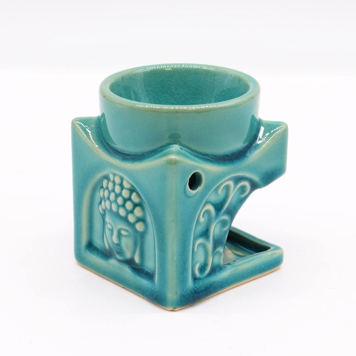 Kwadratowy kominek zapachowy Buddha – delikatny turkus
