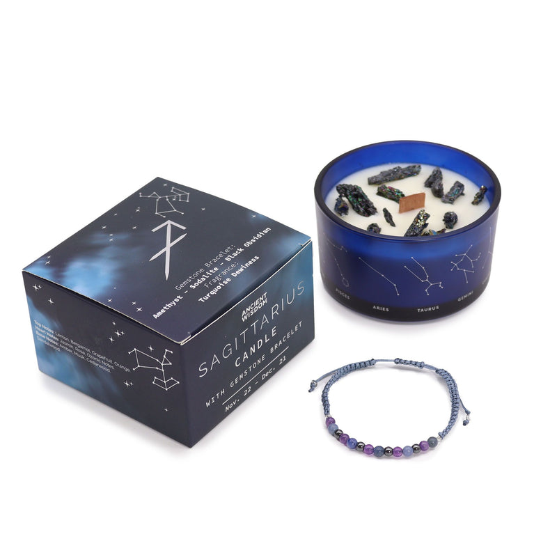 Kryształowa świeca zodiakalna z bransoletką z kamieni szlachetnych – Strzelec