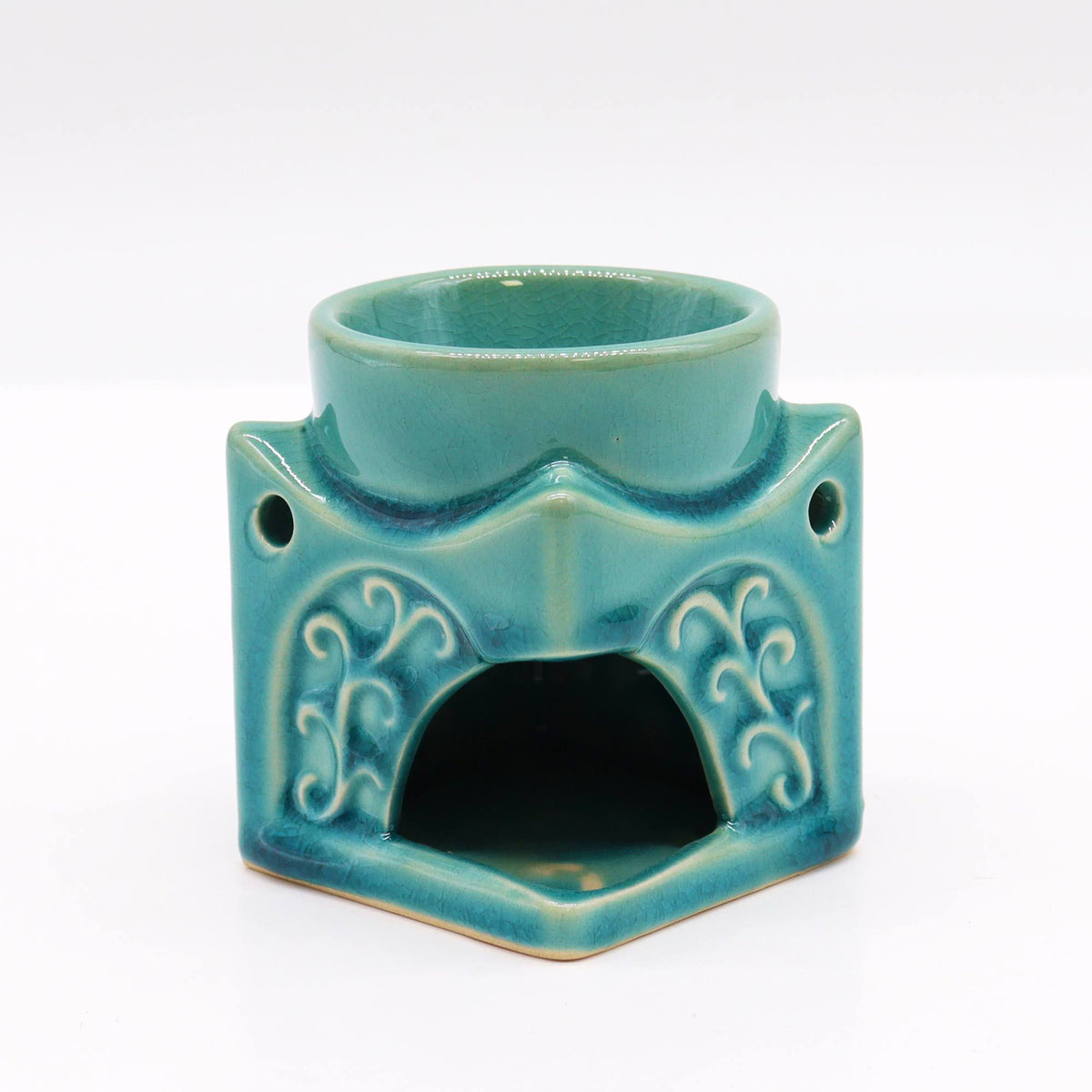 Kwadratowy kominek zapachowy Buddha – delikatny turkus