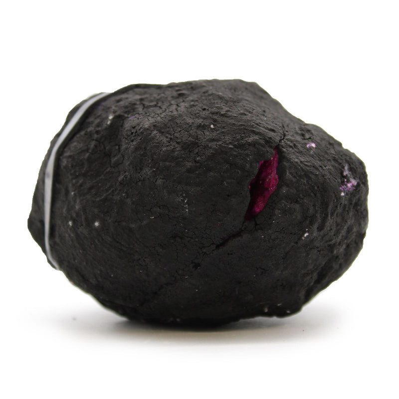Geoda energii serca, odwagi i twórczego przebudzenia - KALCYT CZERWONO-RÓŻOWY W CZARNEJ SKALE 8,5x6 (cm)