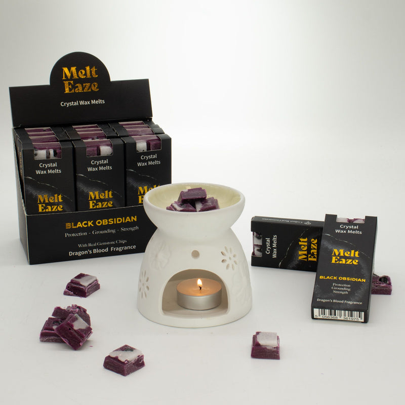 Woski PREMIUM Magia Kryształów- CZARNY OBSYDIAN -OCHRONA I OCZYSZCZENIE-Wosk Zapachowy  DRAGONS BLOOD - Melt Eaze