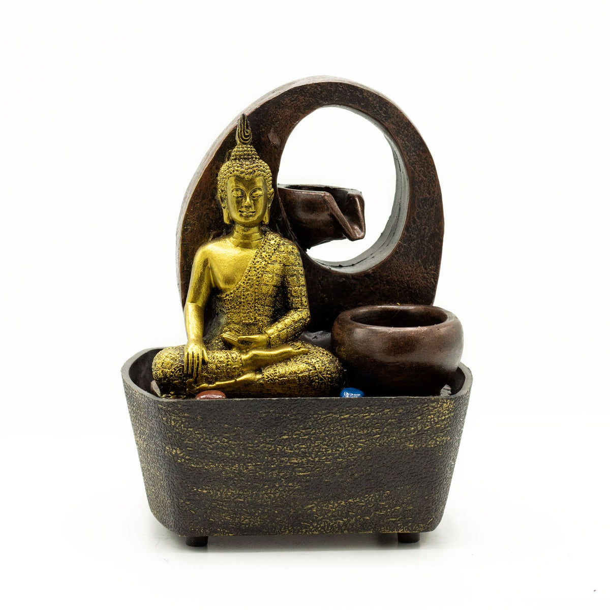 Fontanna Wodna Nablatowa - 21.5 cm - Złoty Budda i Naczynia