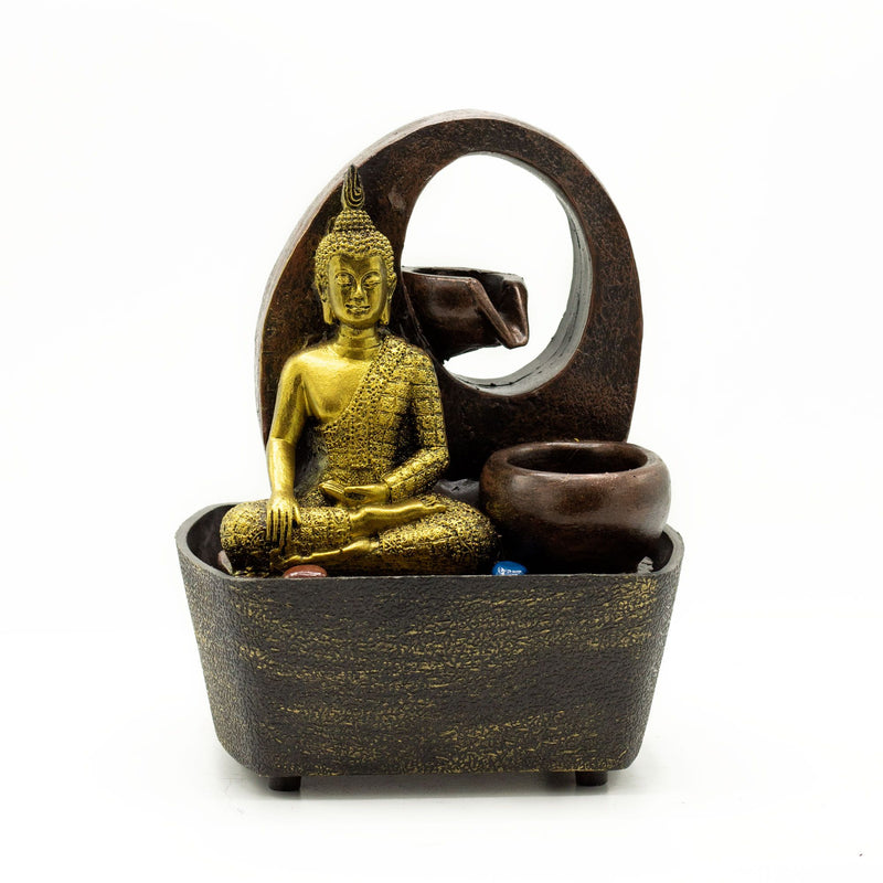 Fontanna Wodna Nablatowa - 21.5 cm - Złoty Budda i Naczynia