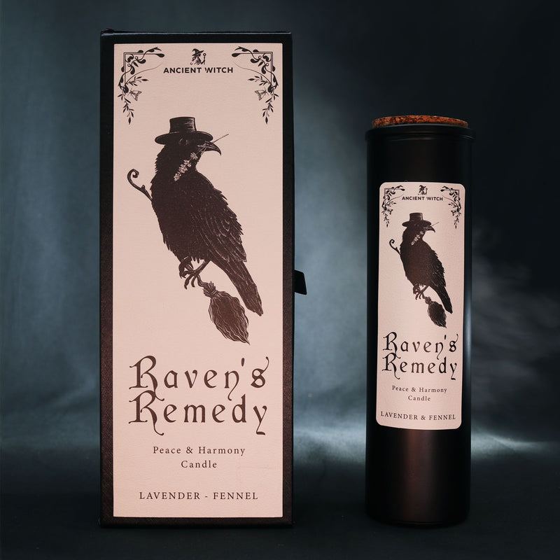 Świeca rytualna Krucze Remedium z ZAKLĘCIAMI ORIANY !- ochrona na kryzys, chaos i przywrócenie spokoju - RAVEN’S REMEDY  Kolekcja Krąg Białej Wiedźmy - Wybór Oriany