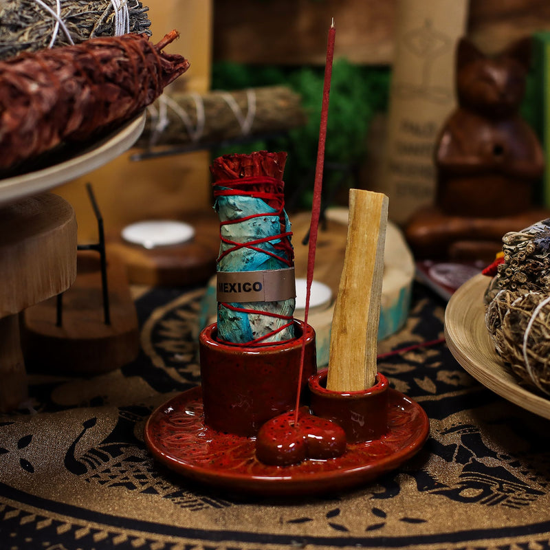 Podstawka na Palo Santo i Pęczek - Mandala - Czerwona z Połyskiem