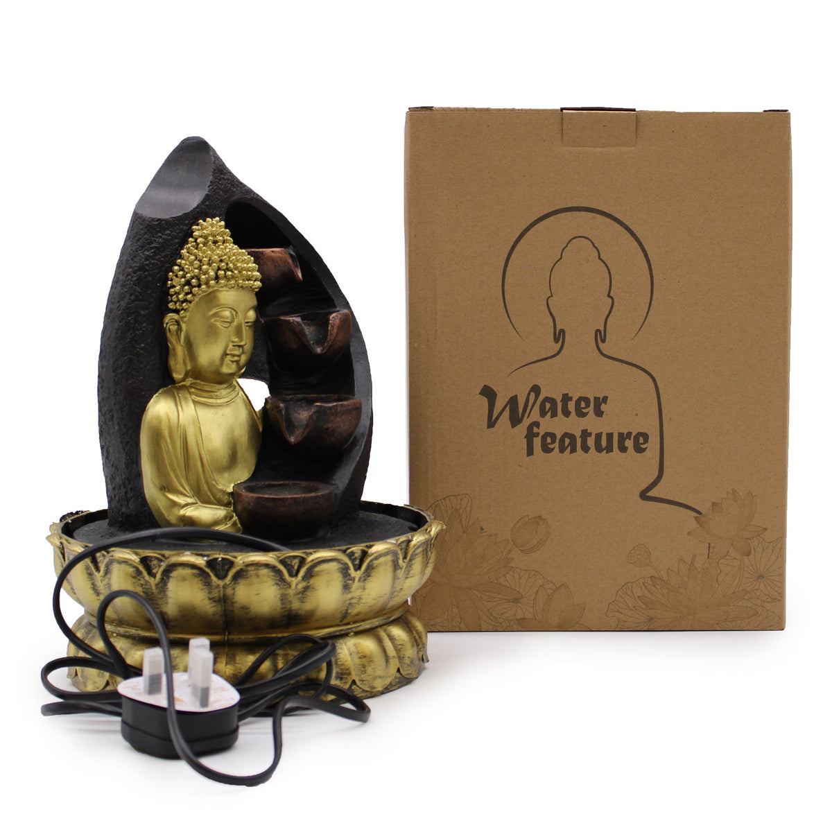 Stołowa fontanna – 30 cm – Złoty Budda i dzbany