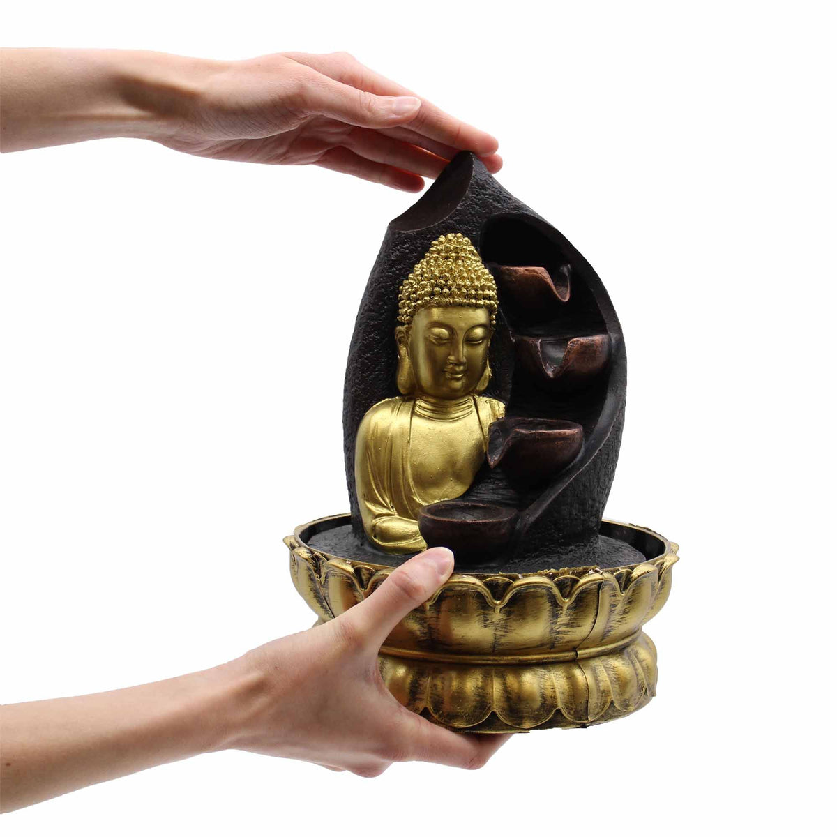 Stołowa fontanna – 30 cm – Złoty Budda i dzbany