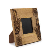 RĘKODZIEŁO Z INDII-Mała Ramka z Drewna Mango 20x20x2 cm - Hamsa - Czerń