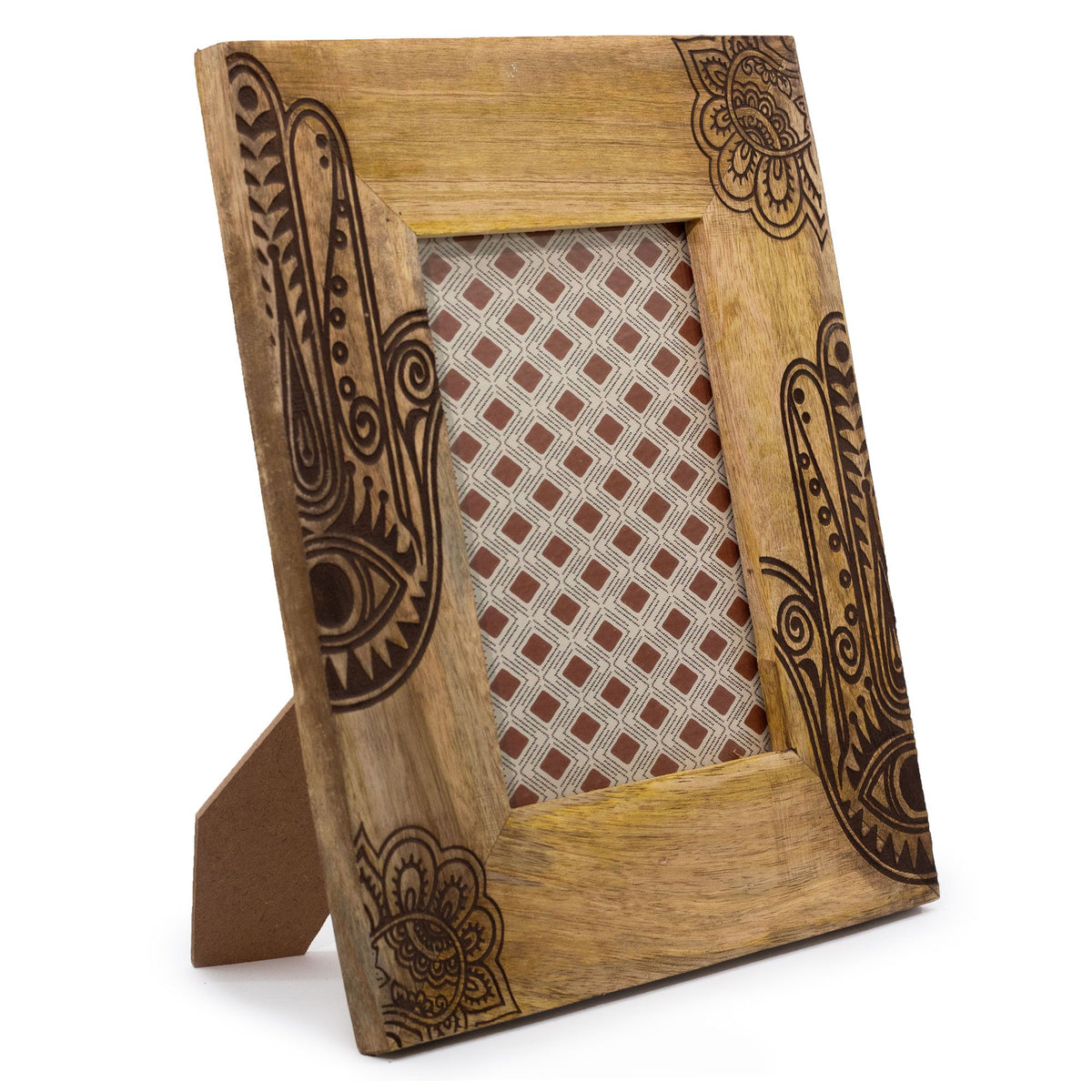 RĘKODZIEŁO Z INDII-Duża Ramka z Drewna Mango 28x23x2 cm - Hamsa - Czerń