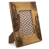 RĘKODZIEŁO Z INDII-Duża Ramka z Drewna Mango 28x23x2 cm - Hamsa - Czerń