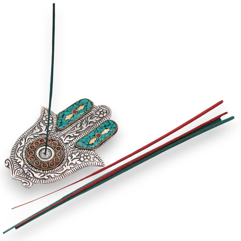 Podstawka z Polerowanego Aluminium 13x5.5cm - Mała Zielona Hamsa