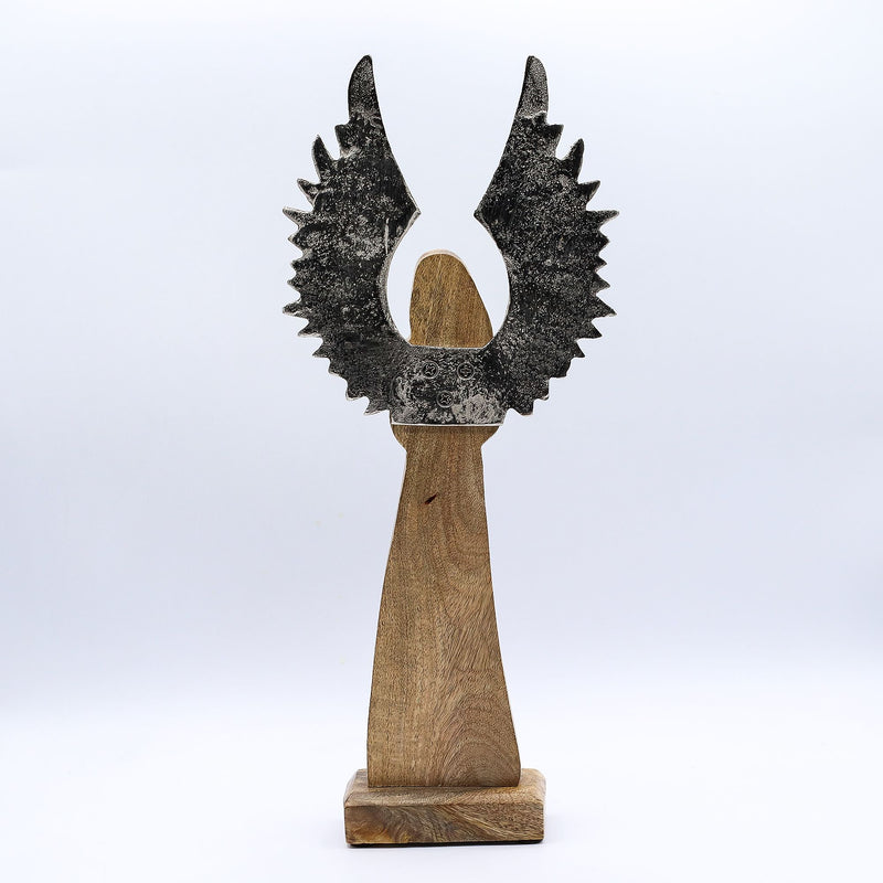 Duży Anioł Stróż z Drewna Mango z Metalowymi Skrzydłami - 40 cm