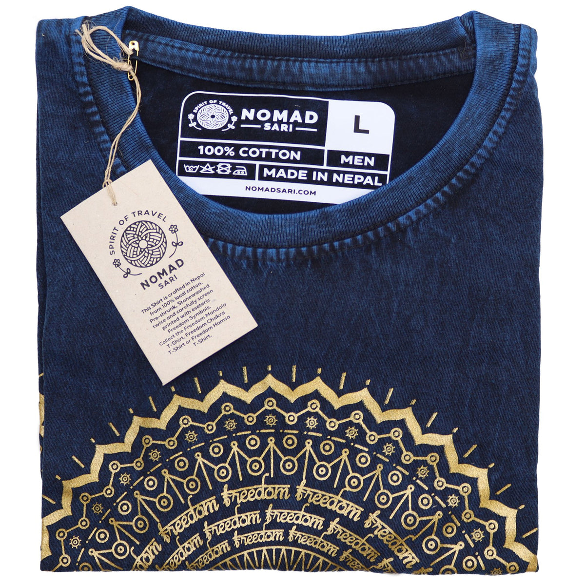 Niebieski T-Shirt z Efektem Sprania - Mandala - L