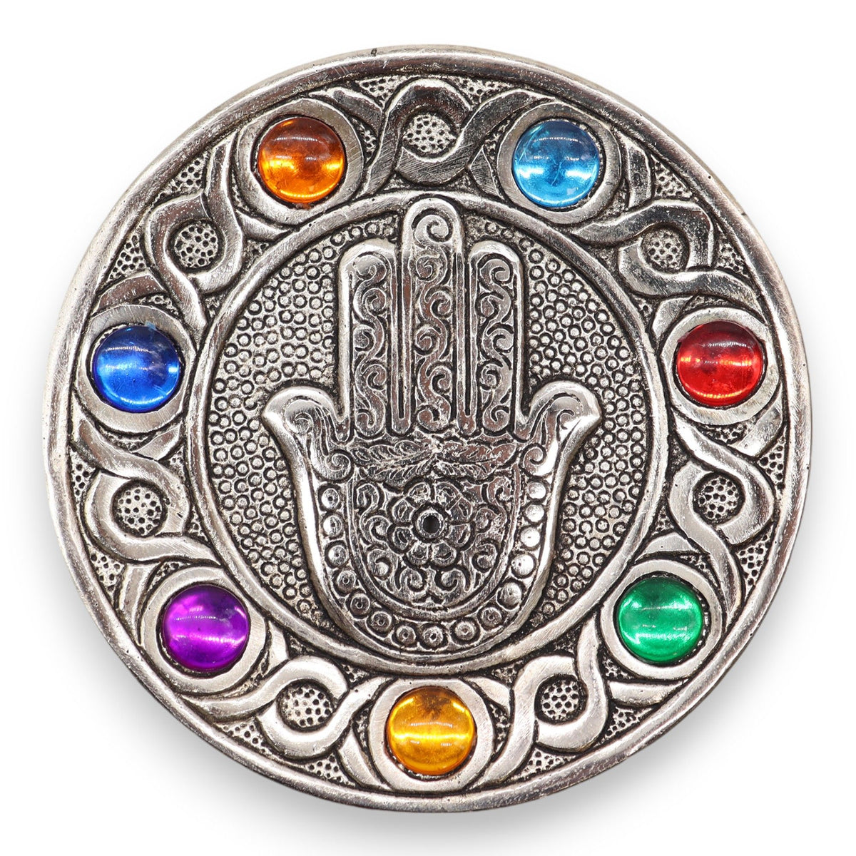 Podstawka z Polerowanego Aluminium 11.5cm - Hamsa 7 Czakr