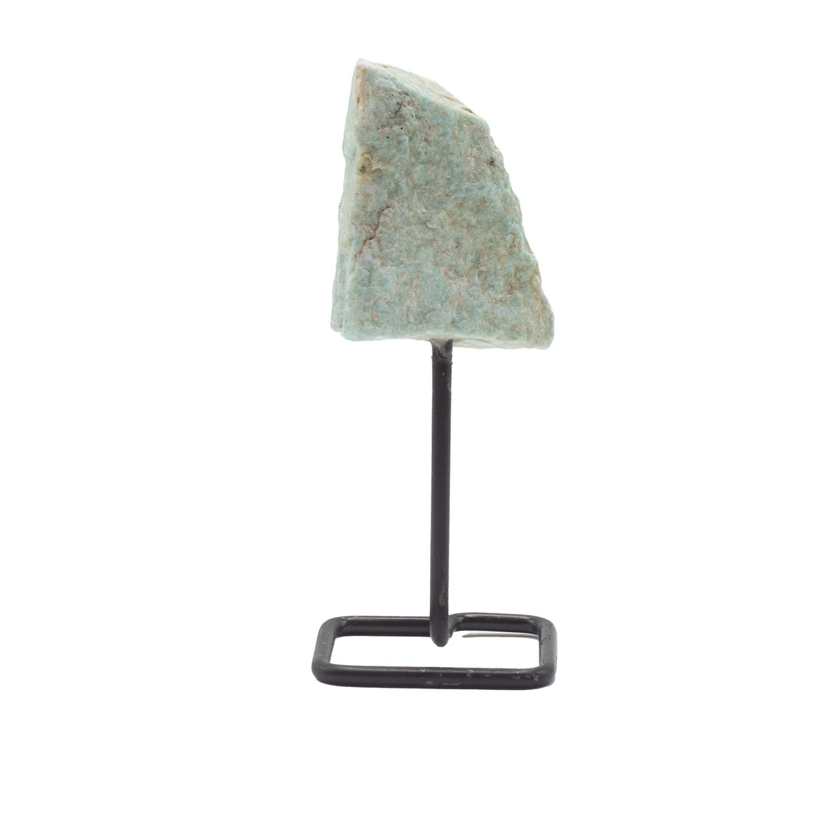 Okaz minerału na metalowej podstawce – amazonit